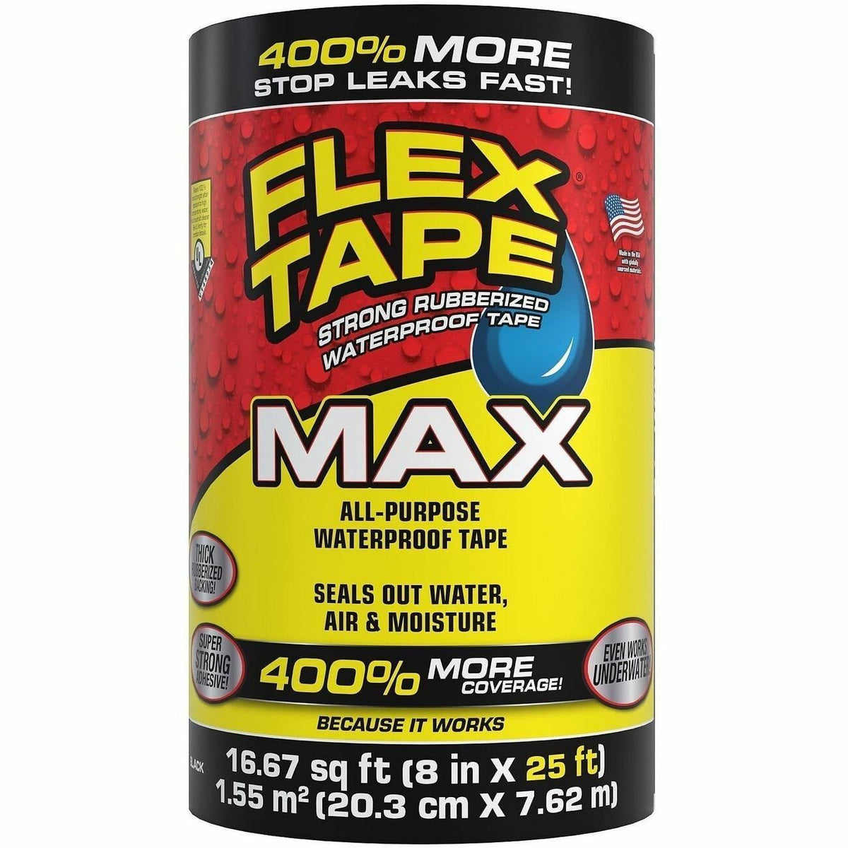 FLEX SEAL Flex Tape - 25 ft Length x 8" Width - Black - 3 / Carton