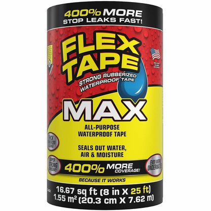 FLEX SEAL Flex Tape - 25 ft Length x 8" Width - Black - 3 / Carton