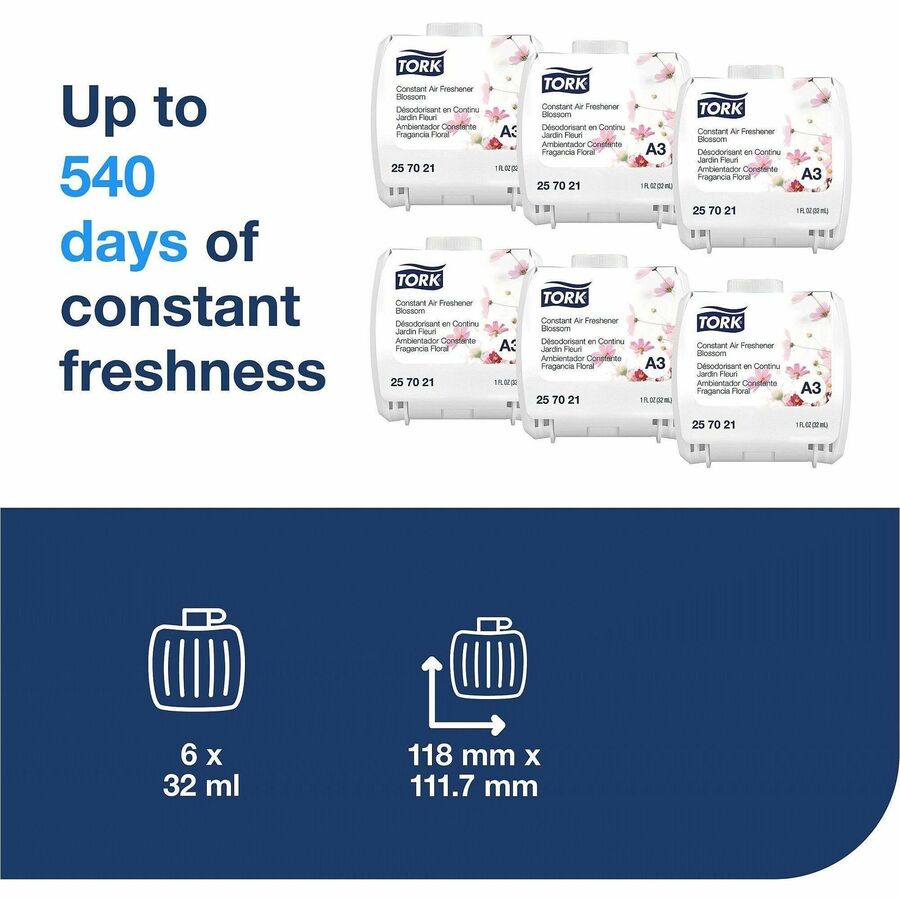 TORK Constant Air Fresheners Blossom Scent - 1.1 fl oz (0 quart) - Blossom - Odor Neutralizer - 6 / Carton