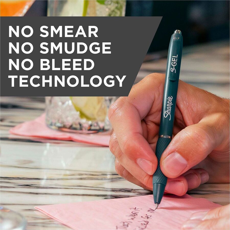 Sharpie S-Gel Gel Pen - 0.7 mm Pen Point - Retractable - Black Ink - Gel-based - Assorted Barrel - Writing - 4 / Pack