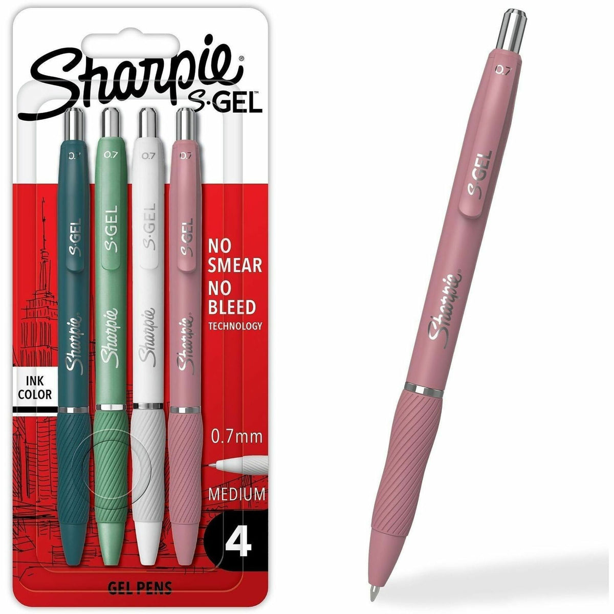 Sharpie S-Gel Gel Pen - 0.7 mm Pen Point - Retractable - Black Ink - Gel-based - Assorted Barrel - Writing - 4 / Pack