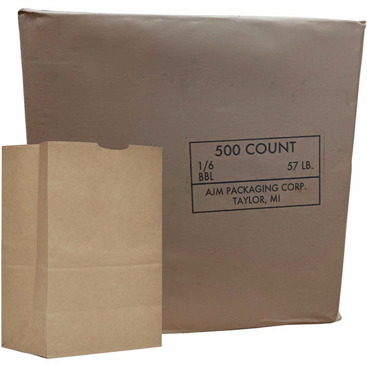 AJM 1/6 BBL #57 Kraft Paper Grocery Sacks - #57 - 6.72 gal Capacity - Kraft - Paper - Foodservice, Grocery, Supplies - 5