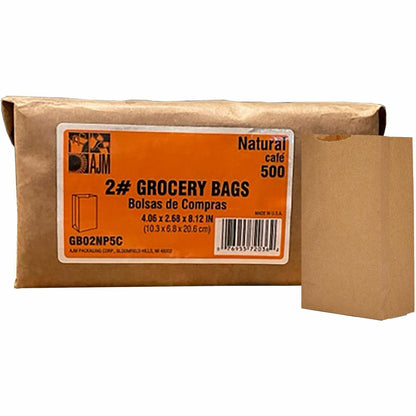 AJM #2 Kraft Paper Grocery Bags - #2 - 2.40" Length x 4.30" Width - Brown - Paper - Grocery, Supplies - Recycled - 500 /
