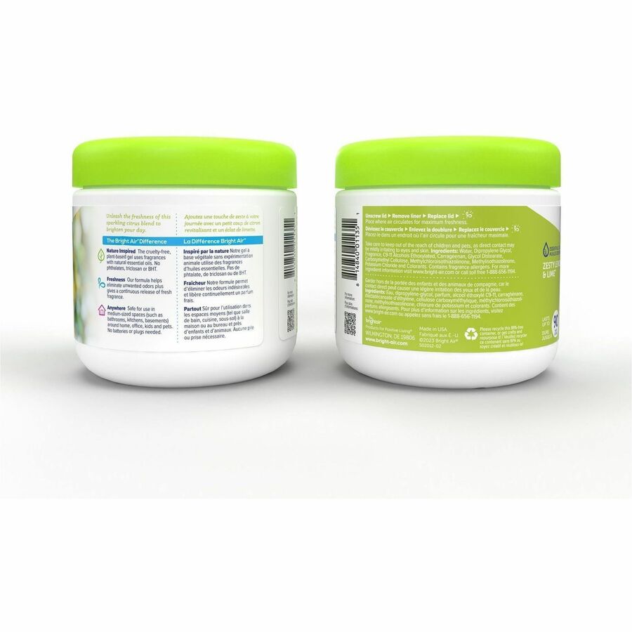 Bright Air Super Odor Eliminator Air Freshener - Gel - 14 fl oz (0.4 quart) - Zesty Lemon & Lime - 90 Day - 6 / Carton