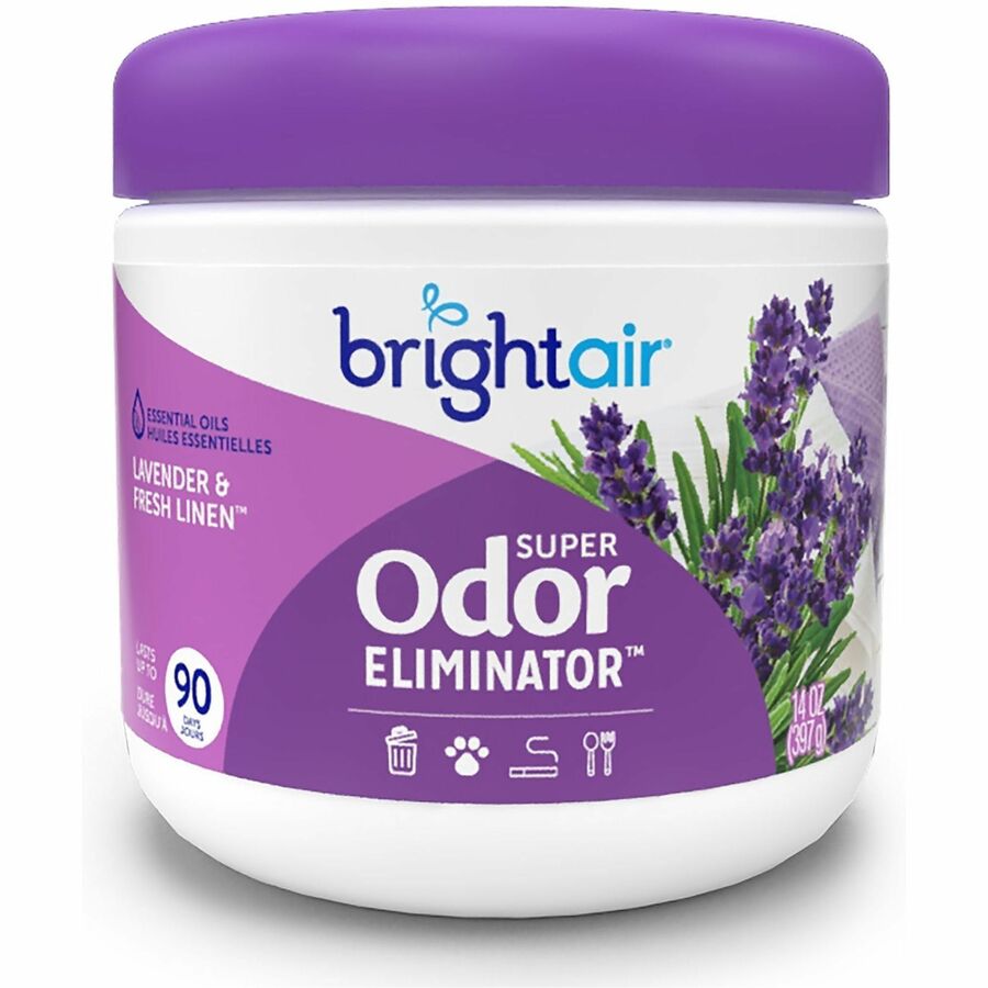 Bright Air Super Odor Eliminator Air Freshener - Gel - 14 fl oz (0.4 quart) - Lavender, Fresh Linen - 90 Day - 6 / Carto