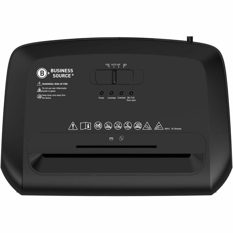 Business Source 5.3-Gallon Bin Cross-cut Shredder - Cross Cut - 16 Per Pass - for shredding Paper, Staples, Credit Card 