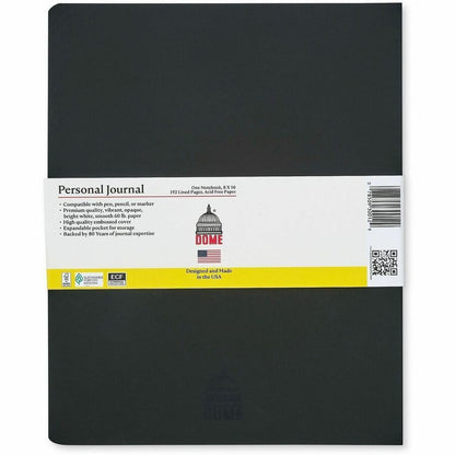 Dome Personal Journal - 8×10 Inch Softcover Black Lined Journal Notebook - 192 Pages - 60 lb Basis Weight - 8" x 10" She