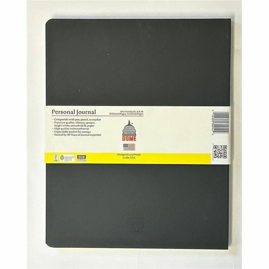 Dome Personal Journal - 8×10 Inch Softcover Black Lined Journal Notebook - 192 Pages - 60 lb Basis Weight - 8" x 10" She