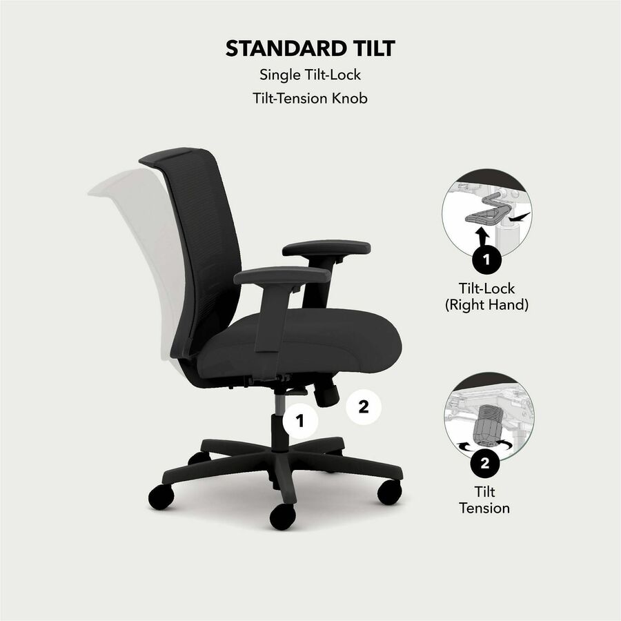 HON Convergence Synchro Tilt Task Chair - Black Back Color - Mesh Back Material - 5-star Base - Red - Armrest - 1 Each