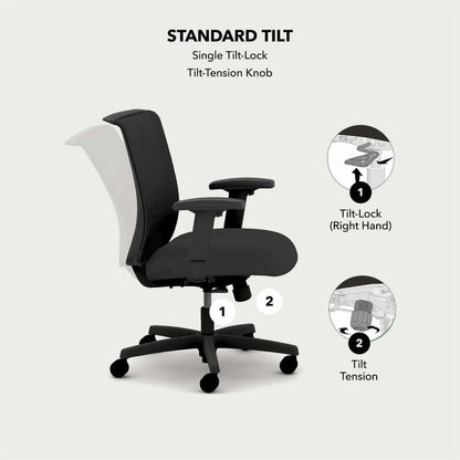 HON Convergence Synchro Tilt Task Chair - Black Back Color - Mesh Back Material - 5-star Base - Red - Armrest - 1 Each