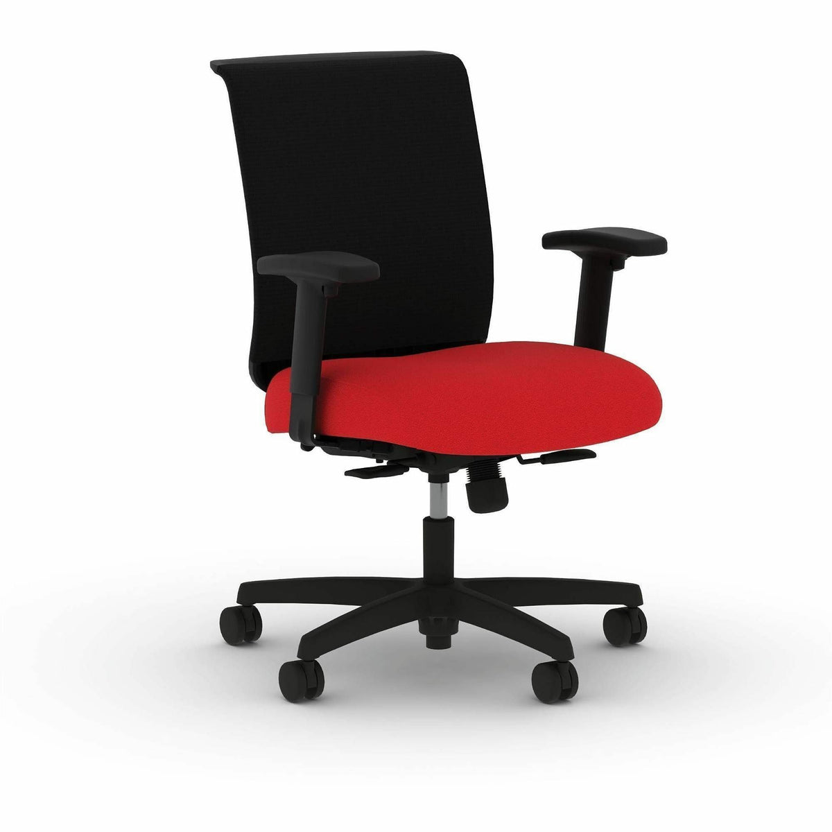HON Convergence Synchro Tilt Task Chair - Black Back Color - Mesh Back Material - 5-star Base - Red - Armrest - 1 Each