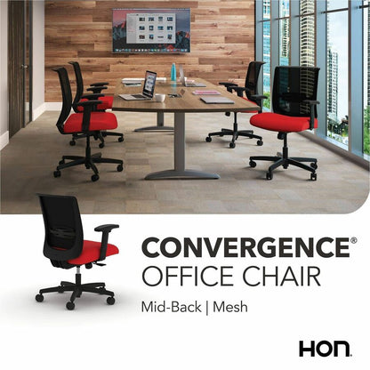 HON Convergence Synchro Tilt Task Chair - Black Back Color - Mesh Back Material - 5-star Base - Red - Armrest - 1 Each