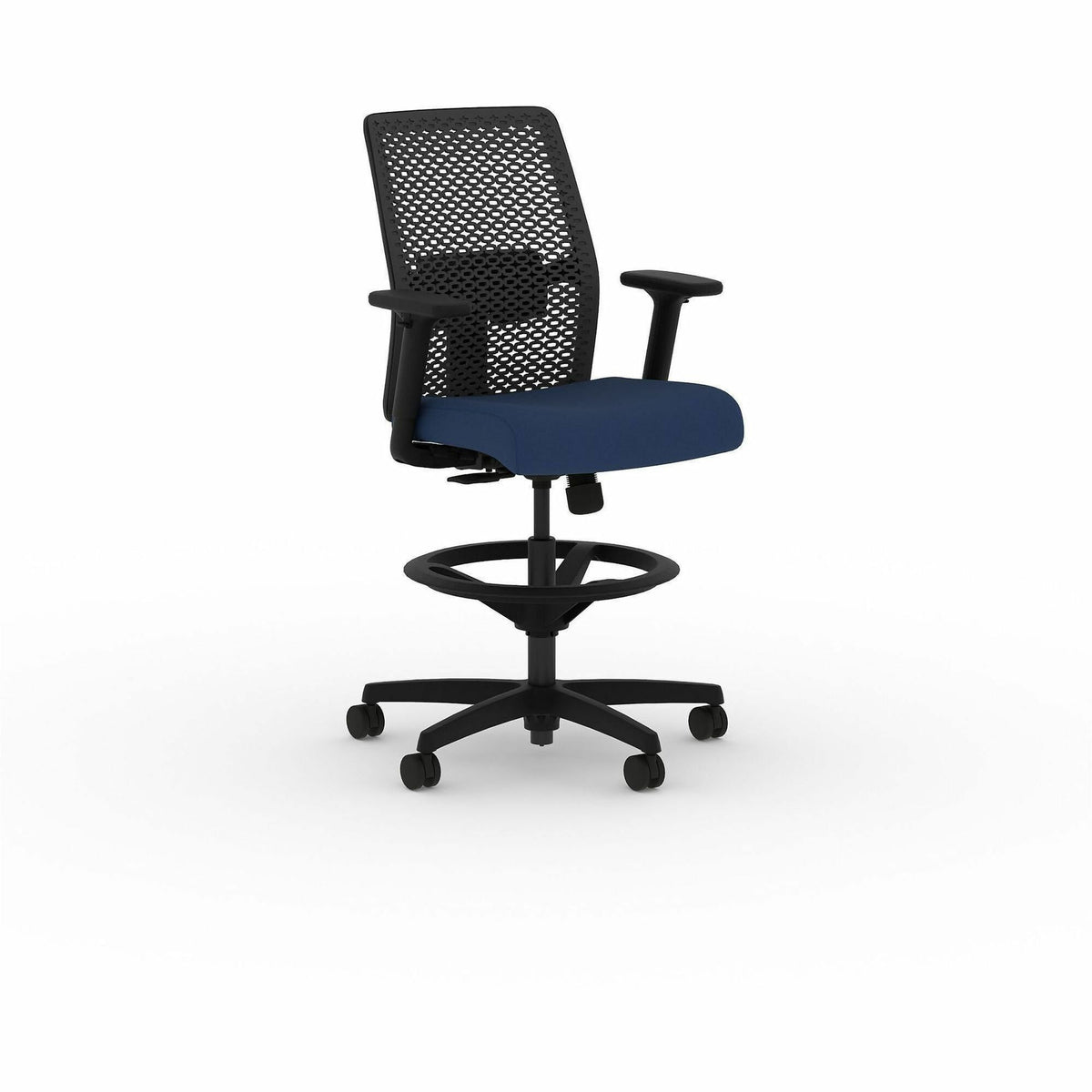 HON Ignition ReActiv Low-Back Task Stool - Charcoal Back Color - Low Back - Blue - 1 Each