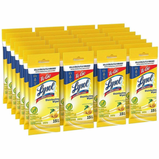 Lysol Disinfecting Wipes - For Multi Surface, Multipurpose - Ready-To-Use - Wipe - Lemon & Lime Blossom Scent - 24 / Car