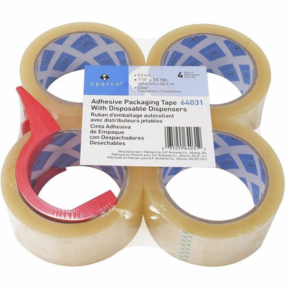 Sparco Heavy-duty Packaging Tape w/Dispenser - 3 mil Thickness - 3" Core - Clear - Acrylic Adhesive - Dispenser Included