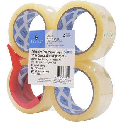 Sparco Heavy-duty Packaging Tape w/Dispenser - 3 mil Thickness - 3" Core - Clear - Acrylic Adhesive - Dispenser Included