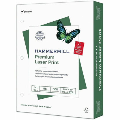 Hammermill Premium 3HP Laser Print Paper - White - 3-Hole Punched - 98 Brightness - Letter - 8 1/2" x 11" - 24 lb Basis 
