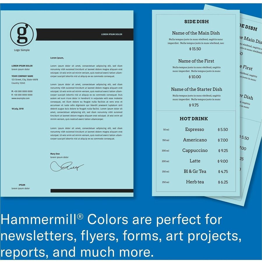 Hammermill 24lb Color Paper - Letter - 8 1/2" x 11" - 24 lb Basis Weight - Jam-free, Eco-friendly - Blue - 500 Sheets pe