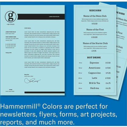 Hammermill 24lb Color Paper - Letter - 8 1/2" x 11" - 24 lb Basis Weight - Jam-free, Eco-friendly - Blue - 500 Sheets pe