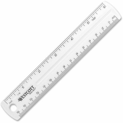 Westcott Shatterproof Plastic Ruler - 6" Length - 1/16 Graduations - Metric Measuring System - Plastic - Transparent, Cl
