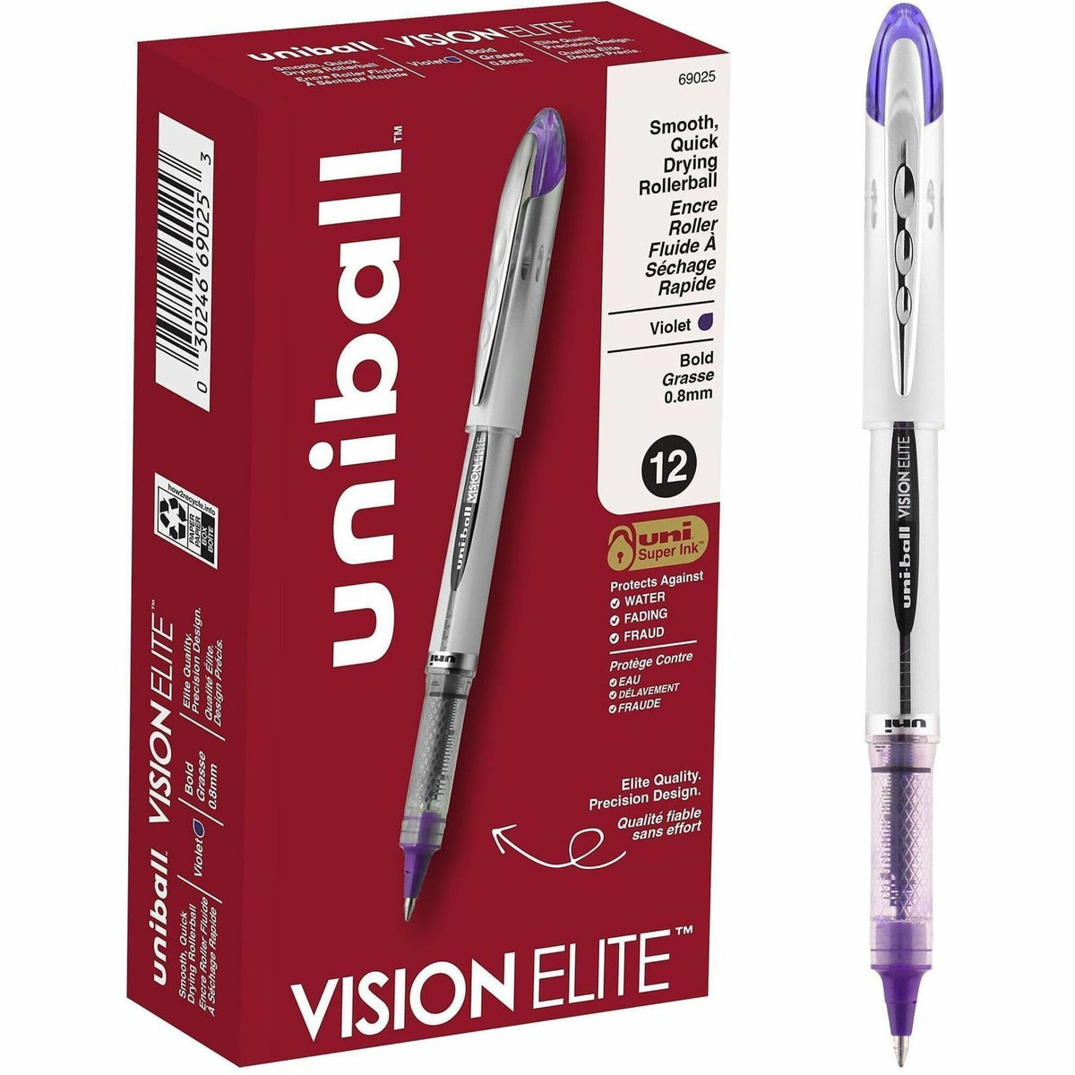 uni® Vision Elite Rollerball Pen - 0.8 mm Pen Point - Refillable - Purple Ink - Gel-based - Stainless Steel, Tungsten Ca