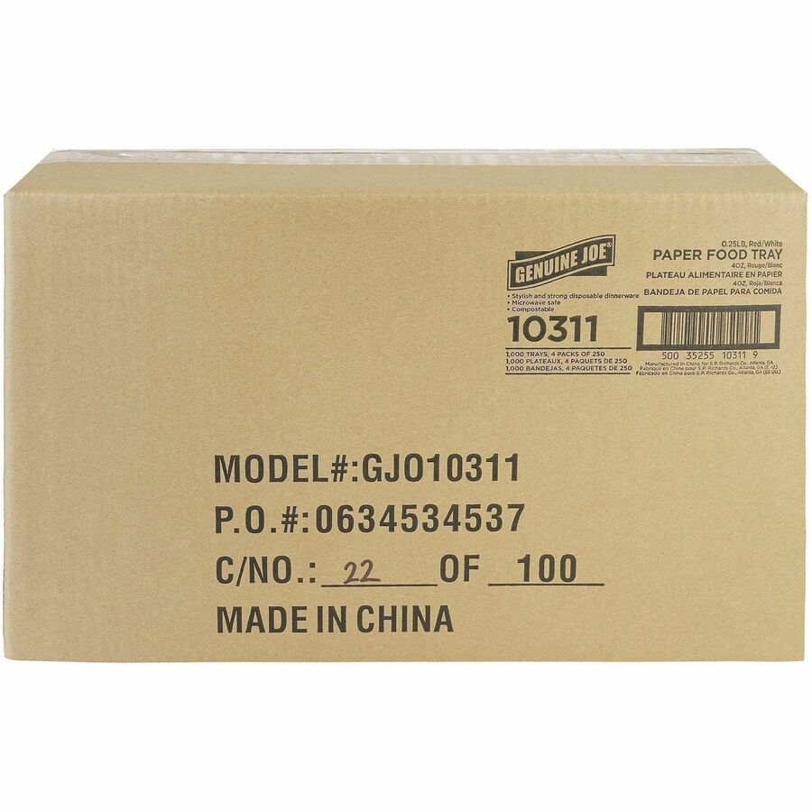 Genuine Joe Paper Food Tray - Food - Disposable - Multi - Paper Body - 1 Carton