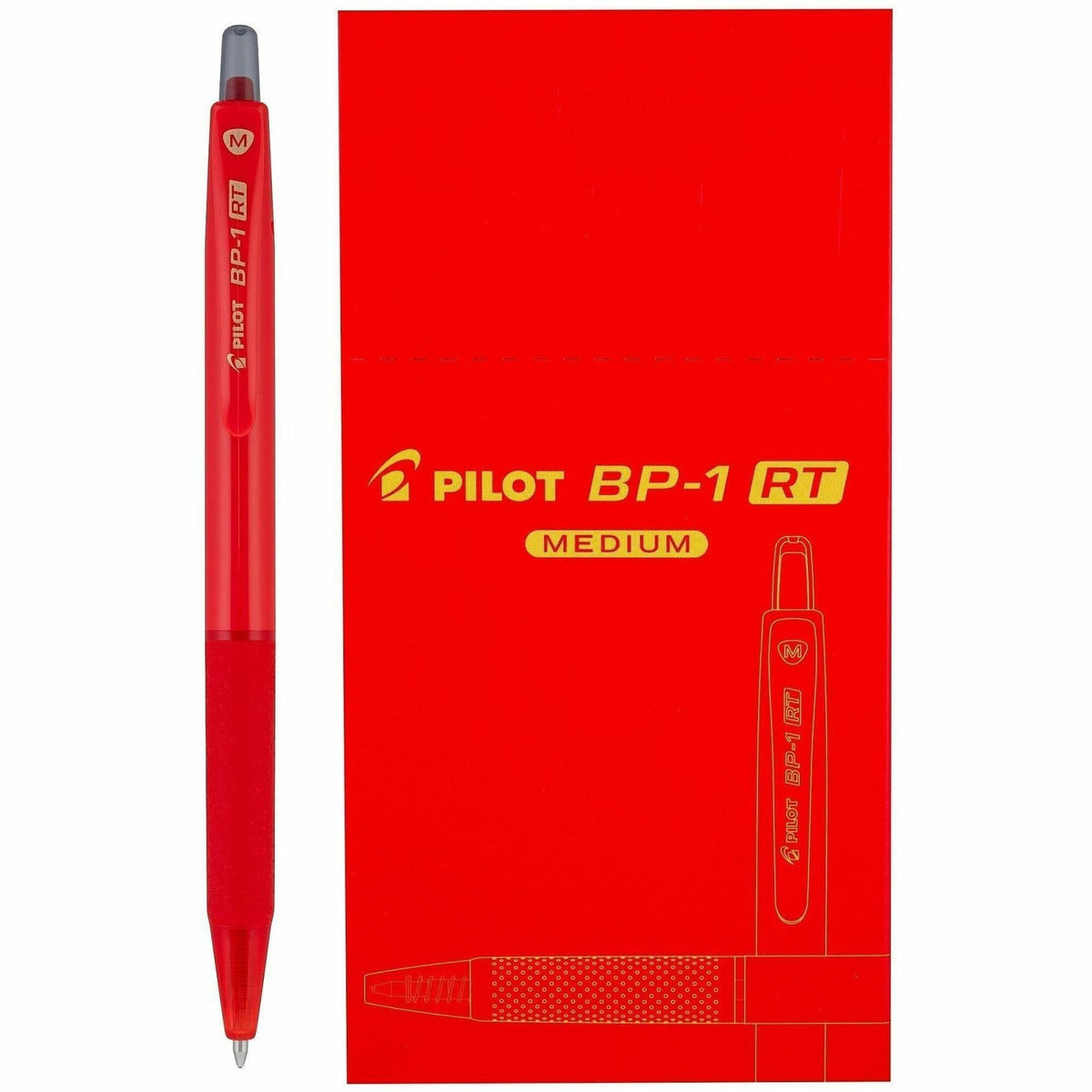 Pilot BP-1 RT Ballpoint Pens - 1.0 mm Pen Point - Retractable - Red Ink - Oil Based - Stainless Steel Tip - Writing, Sch