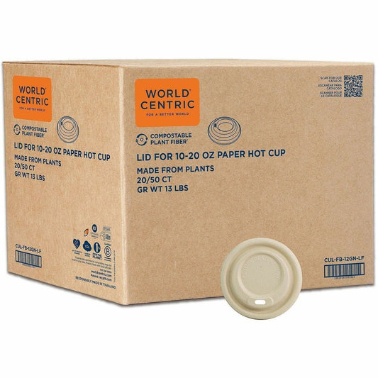 World Centric Compostable Fiber Sip Lids for Hot Cups - Plant Fiber - Natural - 50 Lids/Pack - 20 / Carton