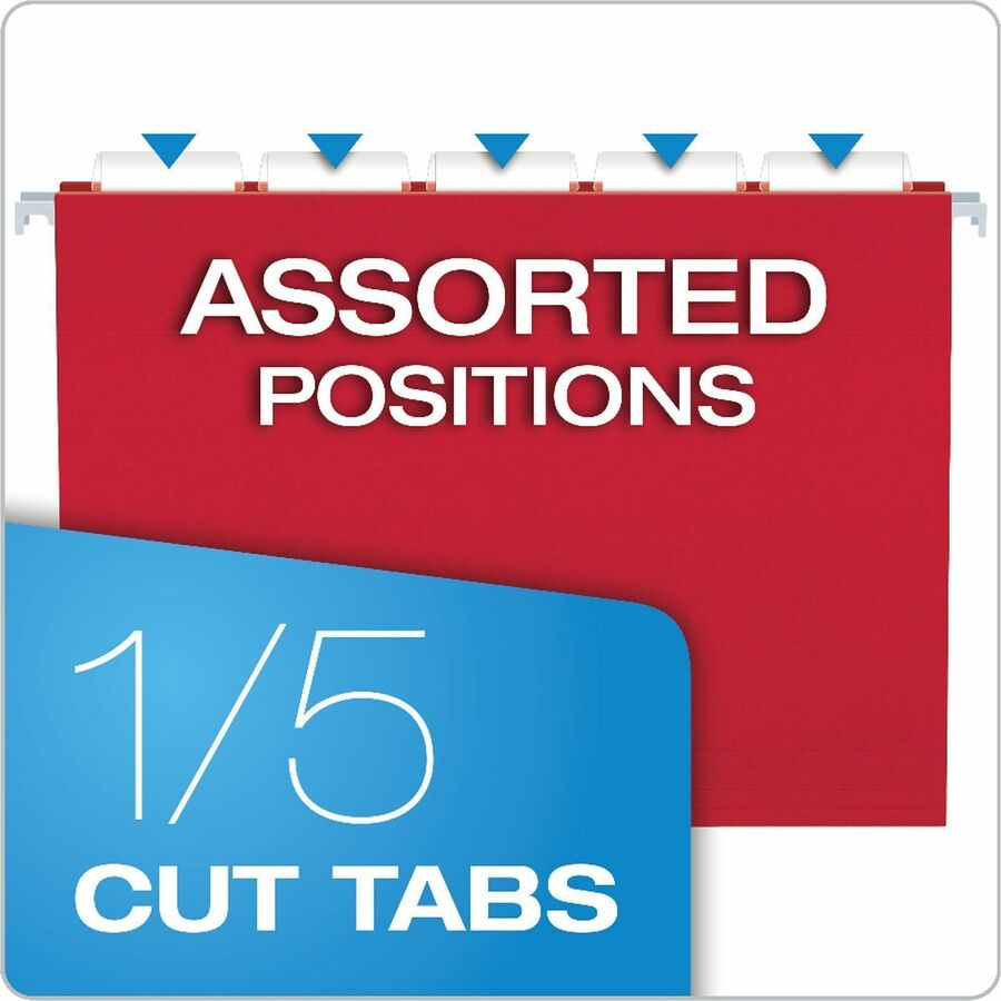 Business Source 1/5 Tab Cut Letter Hanging Folder - 8 1/2" x 11" - 3/4" Expansion - 11 pt. - Paper Stock - Assorted - 25