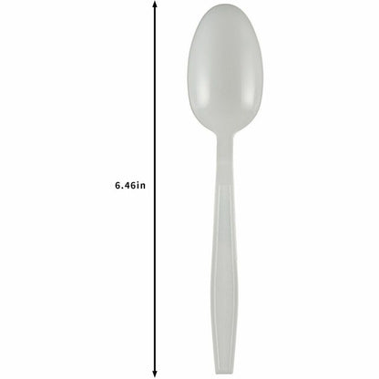 Genuine Joe Heavy-Weight Polypropylene Cutlery - Spoon - Spoon - Food, Cafeteria - Disposable - Polypropylene - White - 