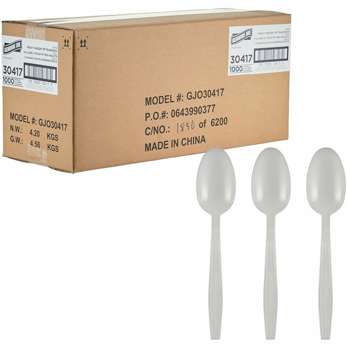 Genuine Joe Heavy-Weight Polypropylene Cutlery - Spoon - Spoon - Food, Cafeteria - Disposable - Polypropylene - White - 