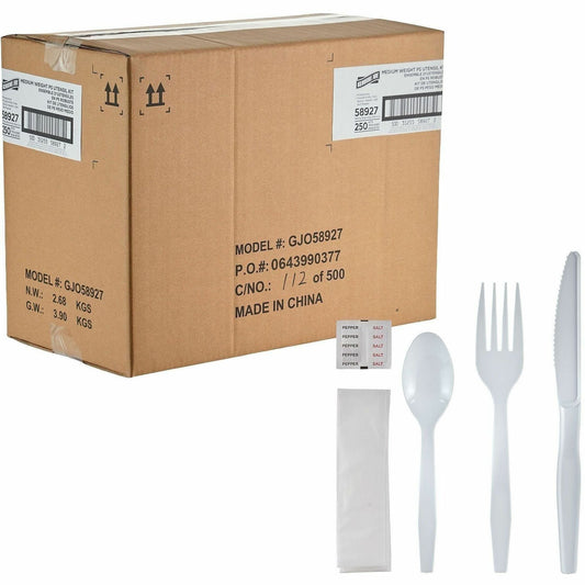 Genuine Joe 6-Piece Medium-Weight Utensil Kit - 6 Piece(s) - Cutlery Set - Spoon - Fork - Knife - Breakroom - Disposable