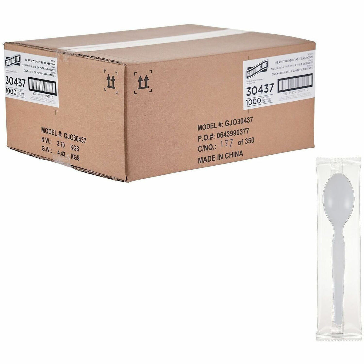 Genuine Joe Disposable Polystyrene Cutlery - Spoon - Spoon - Food, Cafeteria, Breakroom - Disposable - Polystyrene - Whi