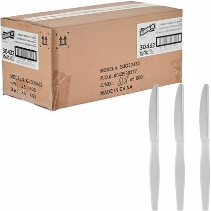 Genuine Joe Disposable Polystyrene Cutlery - Knife - Knife - Food, Cafeteria, Breakroom - Disposable - Polystyrene - Whi
