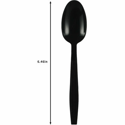 Genuine Joe Heavy-Weight Polypropylene Cutlery - Spoon - Spoon - Food, Cafeteria - Disposable - Polypropylene - Black - 