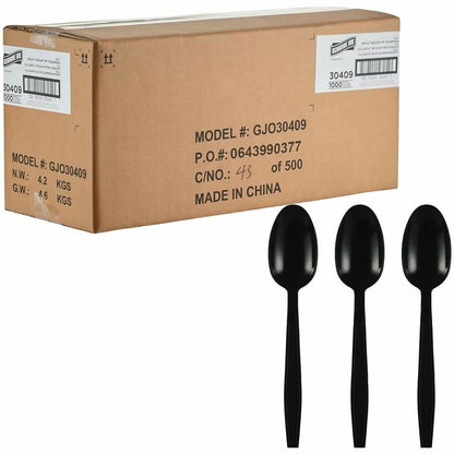 Genuine Joe Heavy-Weight Polypropylene Cutlery - Spoon - Spoon - Food, Cafeteria - Disposable - Polypropylene - Black - 