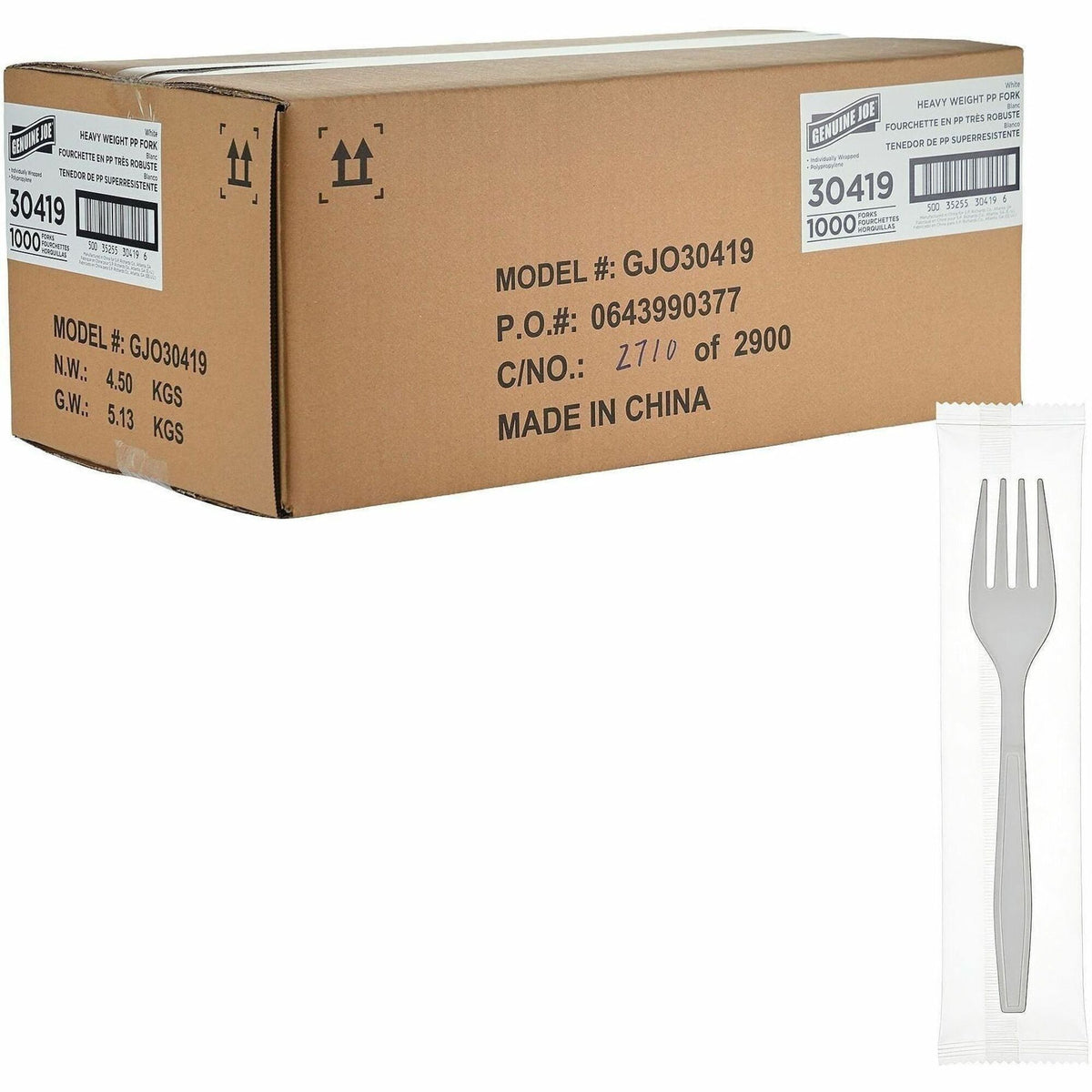 Genuine Joe Heavy-Weight Polypropylene Cutlery - Fork - Fork - Food, Cafeteria, Breakroom - Disposable - Polypropylene -