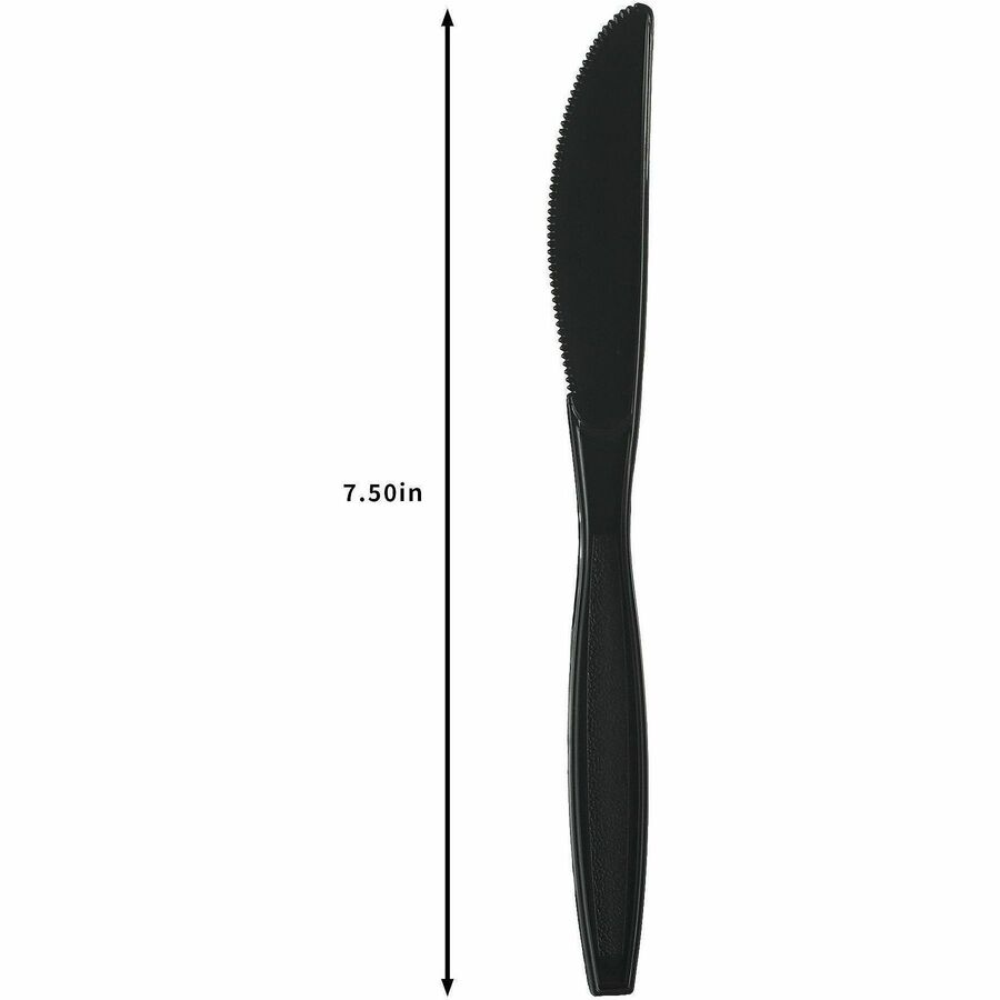 Genuine Joe Heavy-Weight Polypropylene Cutlery - Knife - Knife - Food, Cafeteria - Disposable - Polypropylene - Black - 