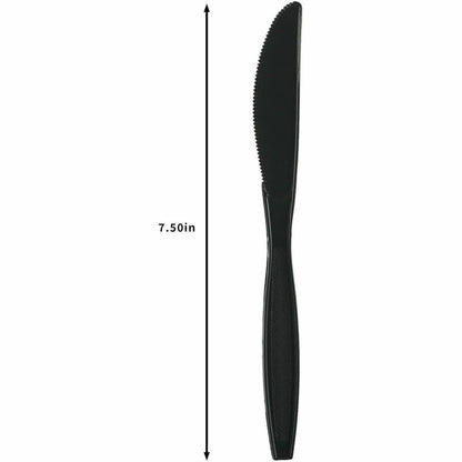 Genuine Joe Heavy-Weight Polypropylene Cutlery - Knife - Knife - Food, Cafeteria - Disposable - Polypropylene - Black - 