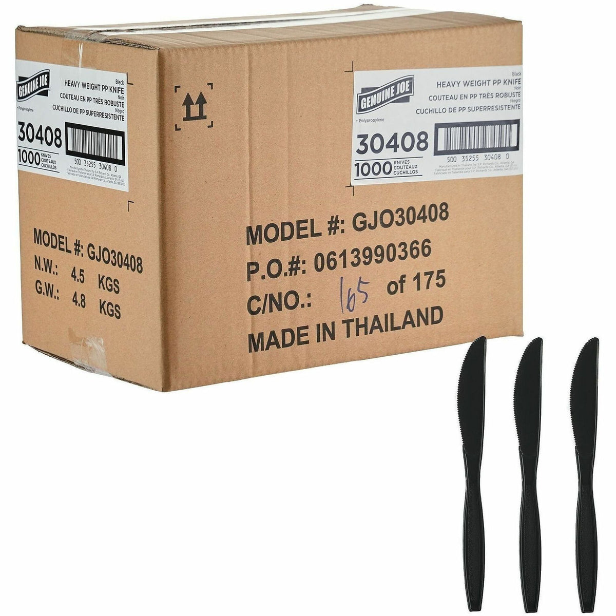 Genuine Joe Heavy-Weight Polypropylene Cutlery - Knife - Knife - Food, Cafeteria - Disposable - Polypropylene - Black - 