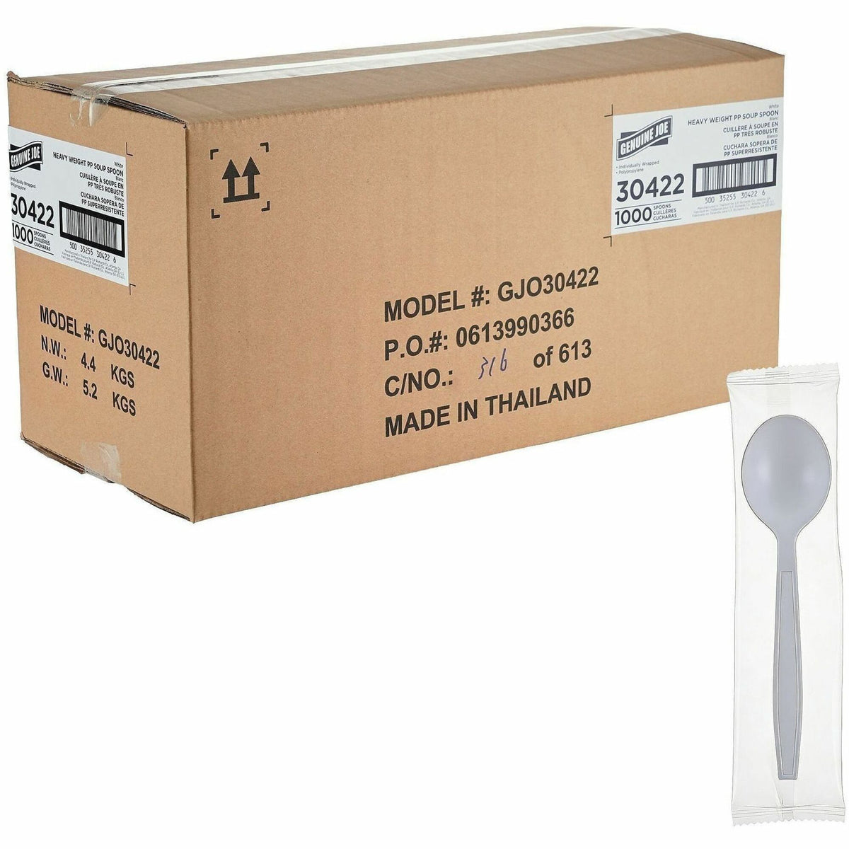 Genuine Joe Heavy-Weight Polypropylene Cutlery - Cutlery Set - Soup Spoon - Fork - Food, Cafeteria - Disposable - Polypr