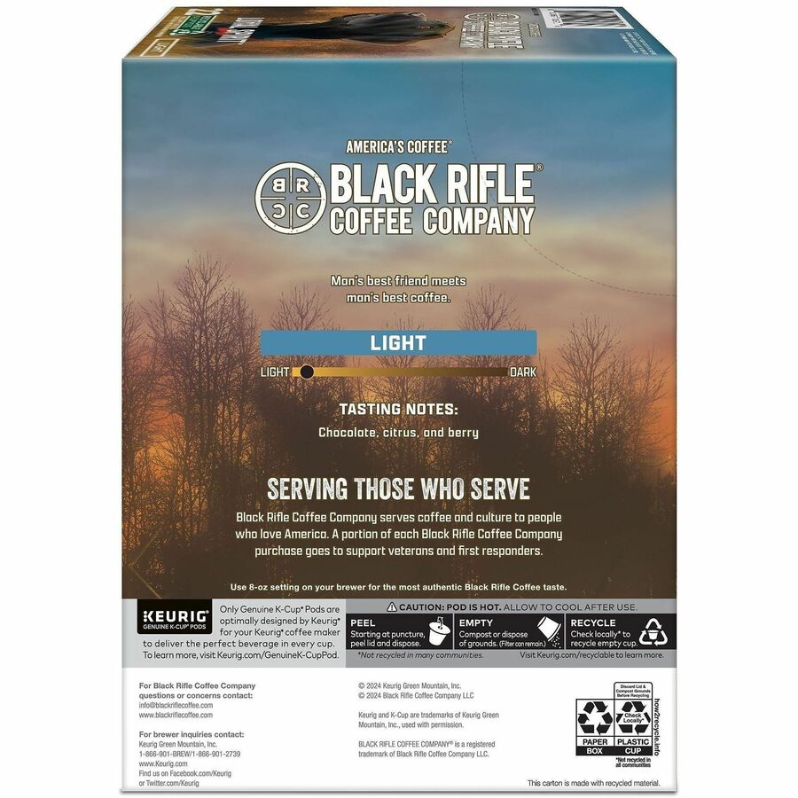 Black Rifle K-Cup, Pod Loyal Spirit Coffee - Compatible with Keurig Brewer - Light - K-Cup, Pod - Loyal Spirit - 22 Boxe