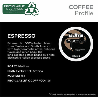 Lavazza K-Cup Espresso Italiano Coffee - Compatible with Keurig Brewer - Medium - K-Cup - Italian Espresso - Kosher - 22