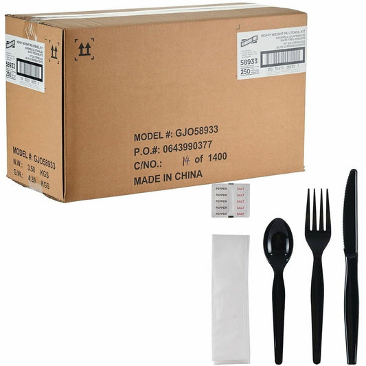 Genuine Joe 6-Piece Heavyweight Utensil Kit - 6 Piece(s) - Cutlery Set - Spoon - Fork - Knife - Breakroom - Disposable -