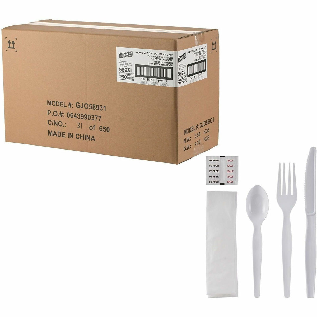 Genuine Joe 6-Piece Heavyweight Utensil Kit - 6 Piece(s) - Cutlery Set - Spoon - Fork - Knife - Breakroom - Disposable -
