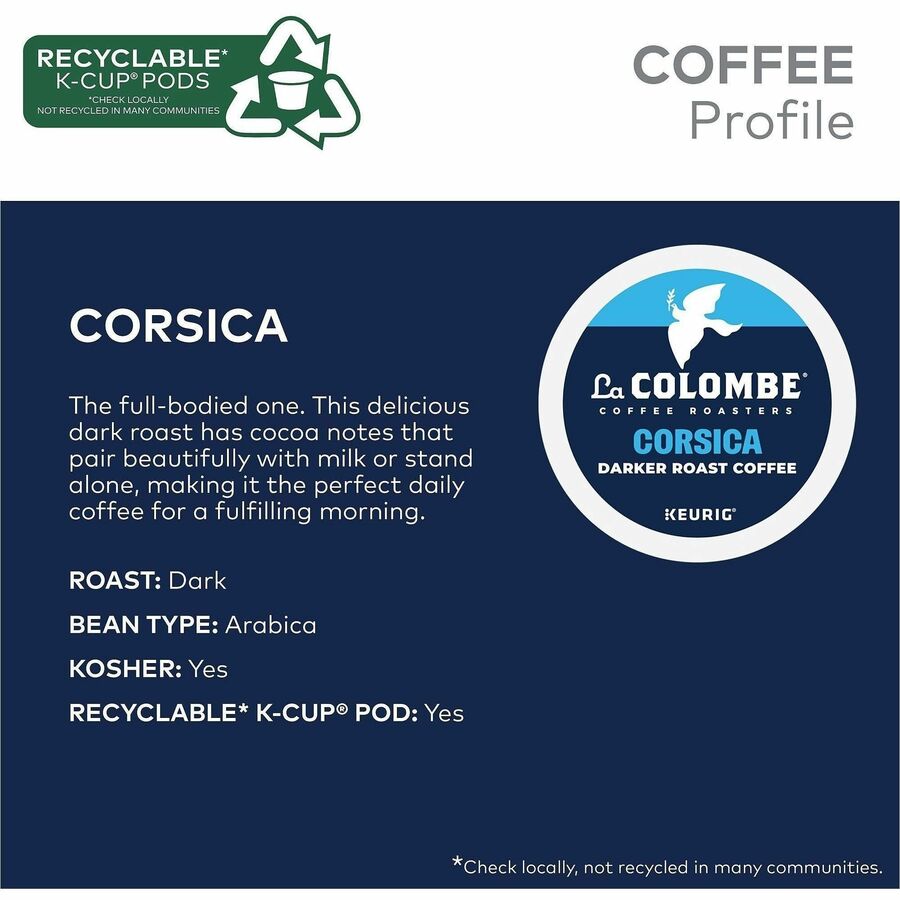 La Colombe K-Cup Corsica Coffee - Compatible with Keurig Brewer - Dark/Bold - K-Cup - Corsica - Kosher - 20/Box - 20 / B
