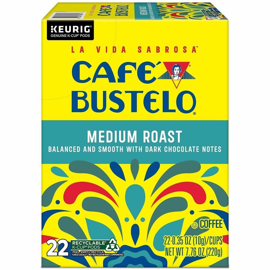Café Bustelo K-Cup Medium-Roast Coffee - Compatible with Keurig Brewer - Medium - K-Cup - Dark Chocolate - Kosher - 22 /