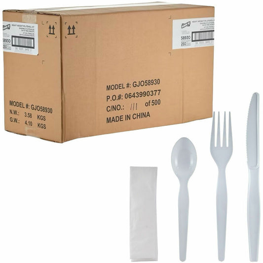 Genuine Joe 4-Piece Heavyweight Utensil Kit - 4 Piece(s) - Cutlery Set - Spoon - Fork - Knife - Breakroom - Disposable -