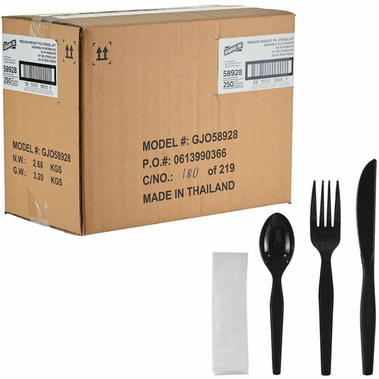 Genuine Joe 4-Piece Medium-Weight Utensil Kit - 4 Piece(s) - Cutlery Set - Spoon - Fork - Knife - Breakroom - Disposable
