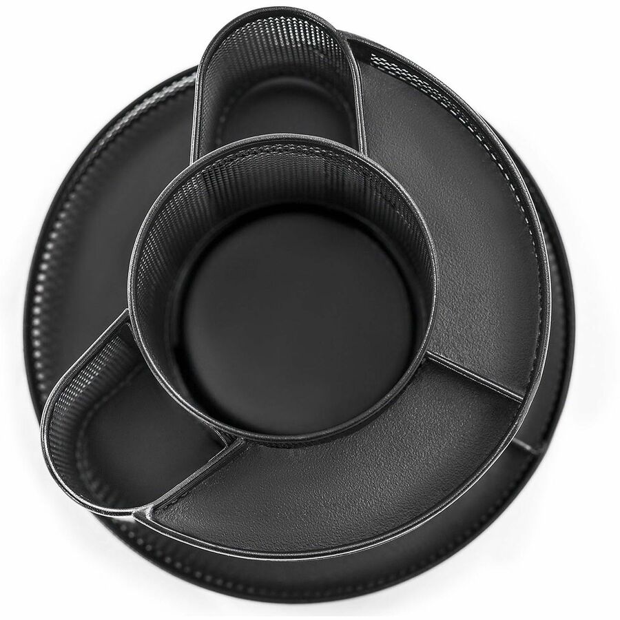Lorell Multi-Compartment Rotating Desk Organizer - Rotate, Rubber Grip, Durable - Black - Rubber, Mesh, Metal - 1 Each